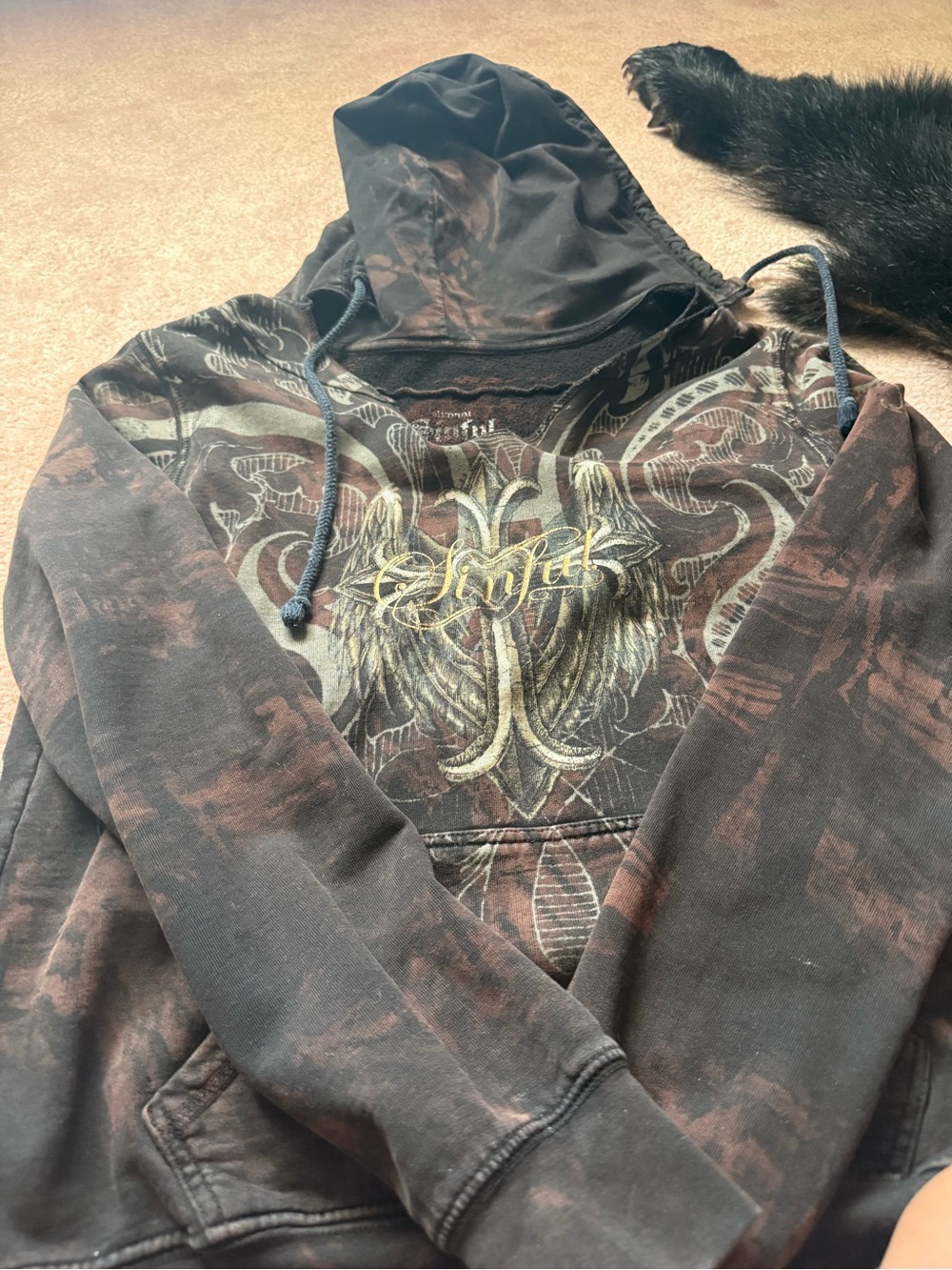 Sinful Brown and Black Graphic Pullover Hoodie